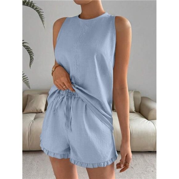 Lace Detail Round Neck Tank and Shorts Set - Picture 7 of 16